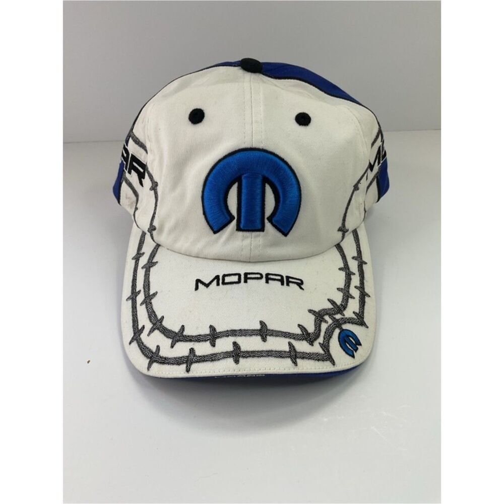 Mopar Official Licensed White Blue Embroidered Barbed Wire Racing Cap Hat OSFM
